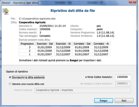 Ripristino dati ditta da file
